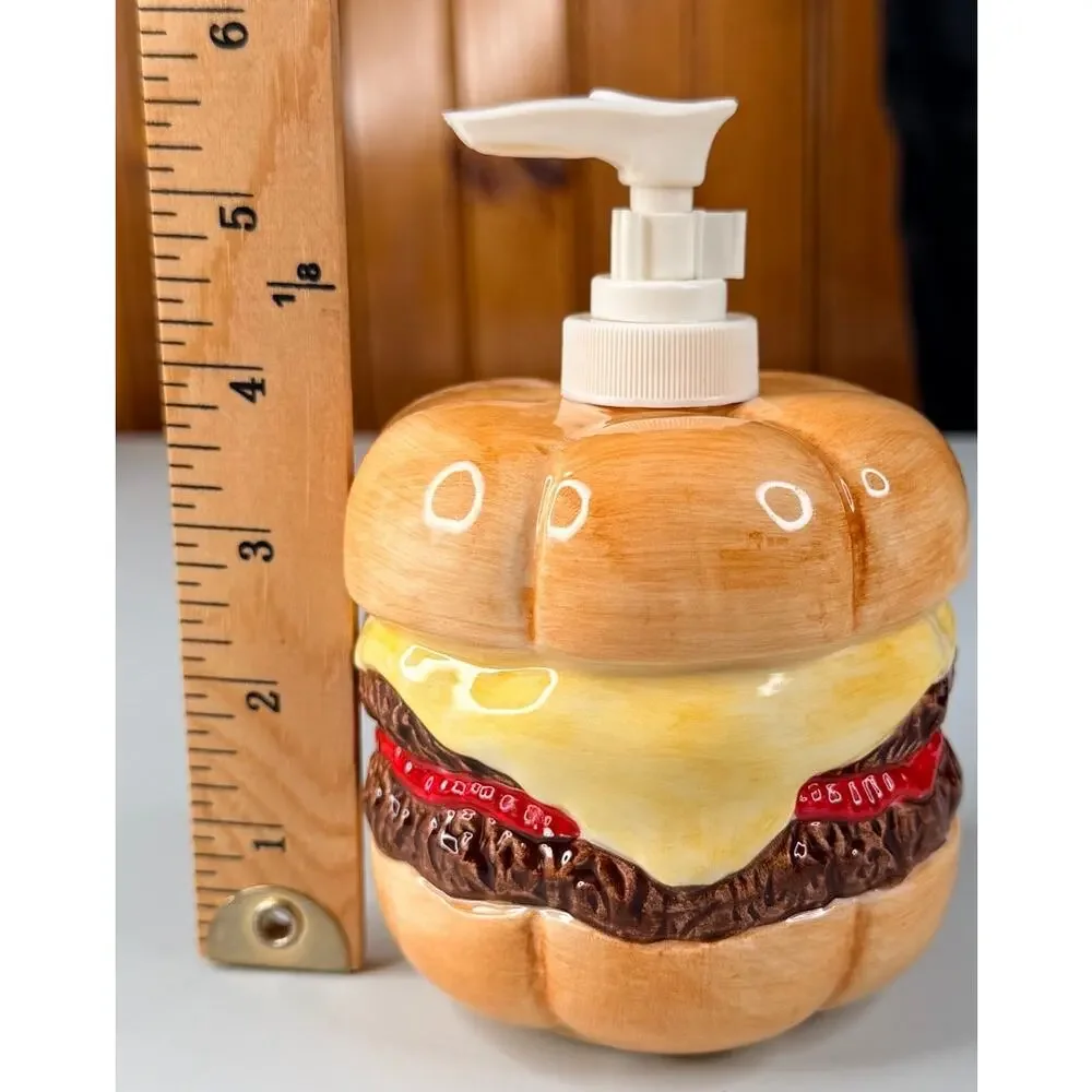 Ceramic Hamburger Soap Dispenser Novelty Burger Kitchen Sink Decor Y2K Foodie